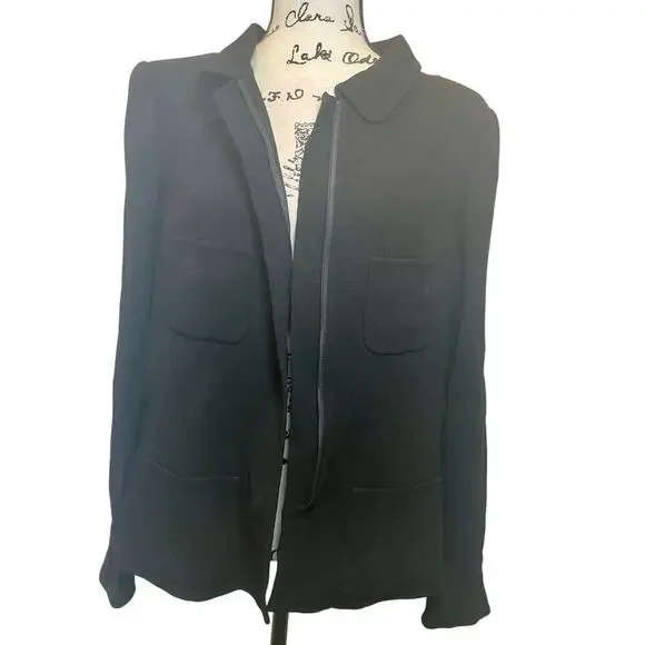 90’s OSCAR DE LA RENTA BLAZER SILK WOOL ZIP UP BLACK SZ 12 TAILORED GOTHCORE